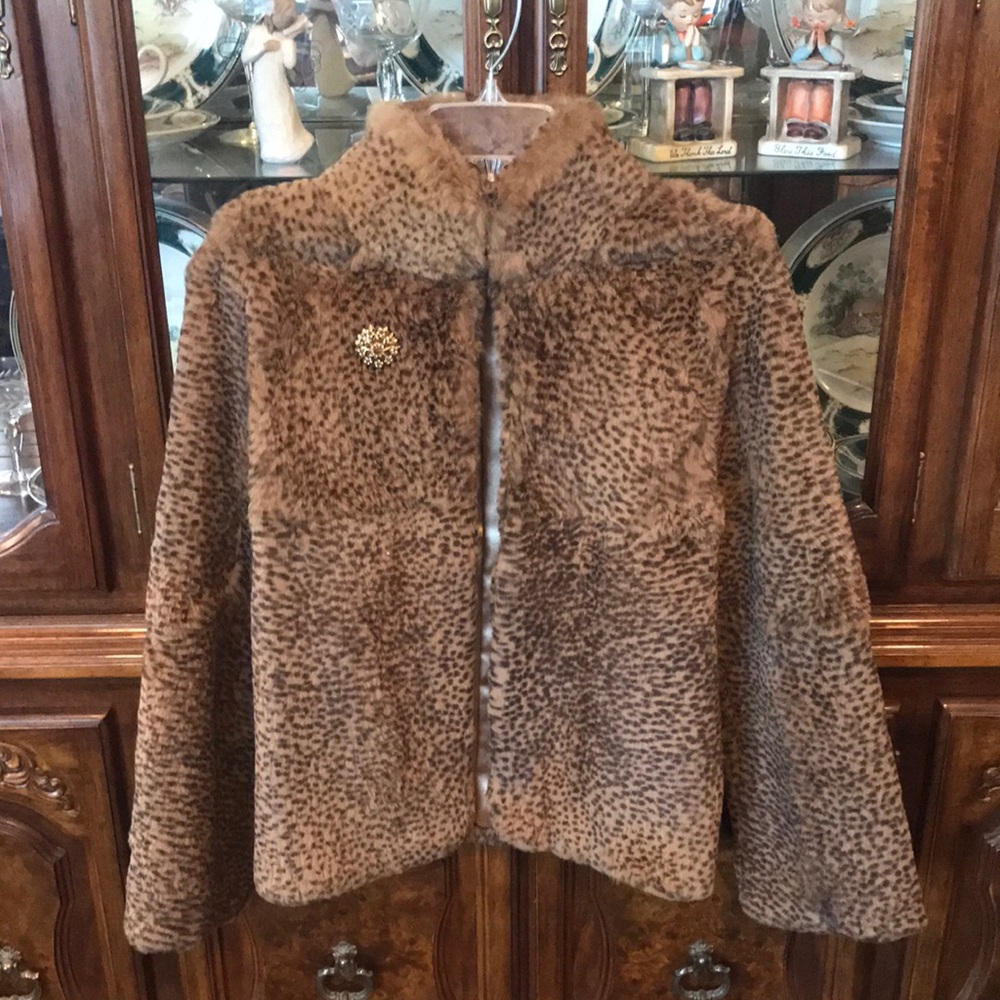 Sharon Young Leopard Print Rabbit Fur Teddy Jacket-Size Small